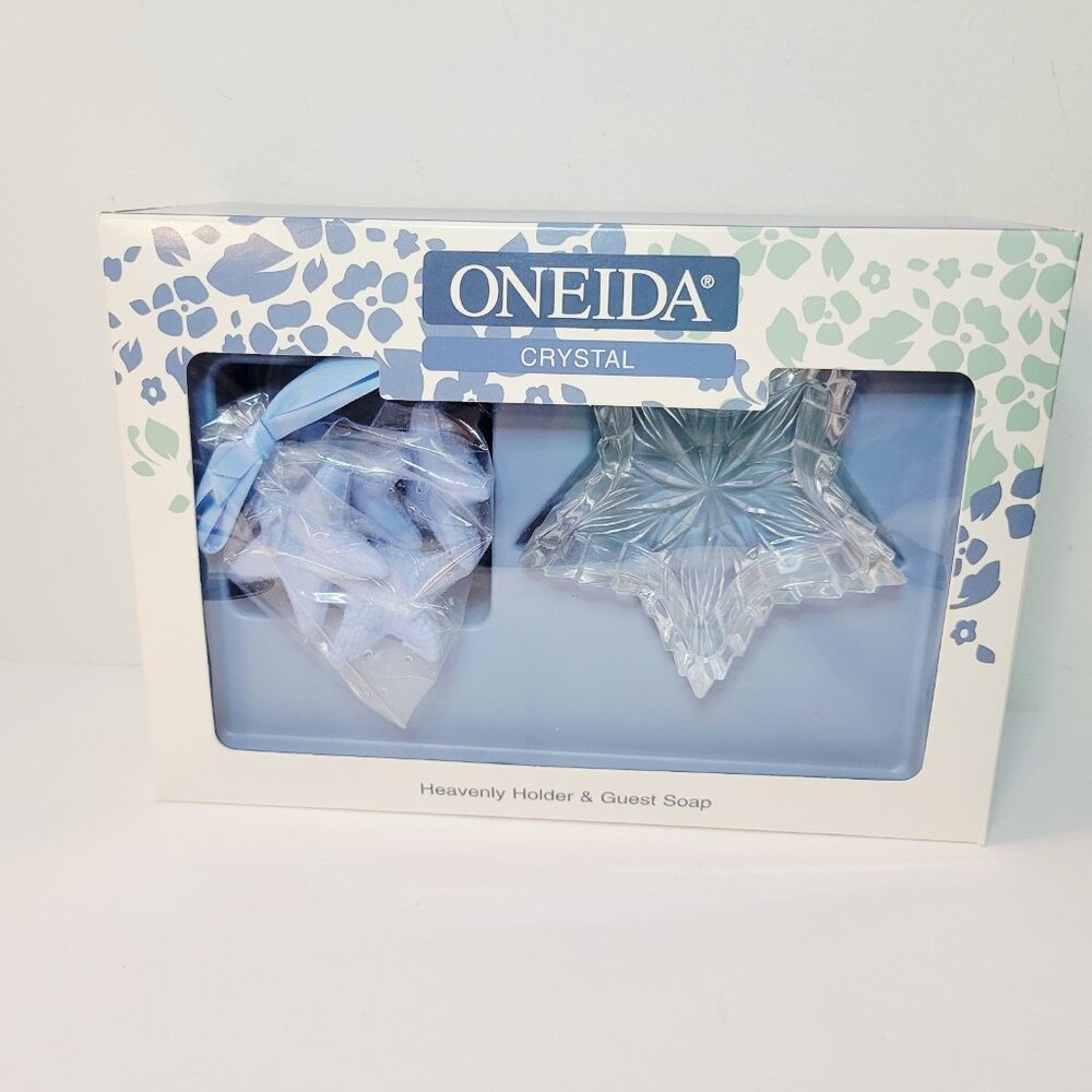 Vtg USA Made Oneida Crystal Star Shaped Soap Holder with Guest Soap Gift Set
